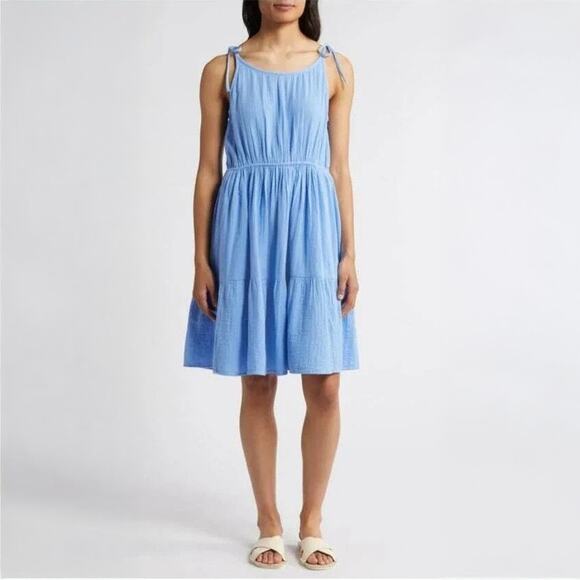 NWOT Caslon tiered Cotton Gauze Sundress Sz XS in Blue - Picture 1 of 14